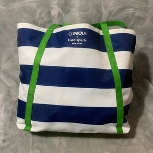 Clinique x Kate Spade Women's Shopping Tote Bag Navy White Green 13x12x2 in